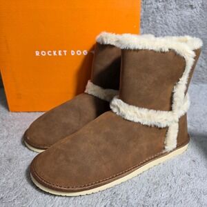 Rocket Dog Womens Brown Faux Leather & Fur Lined Winter‎ Boots Size 7.5 NEW